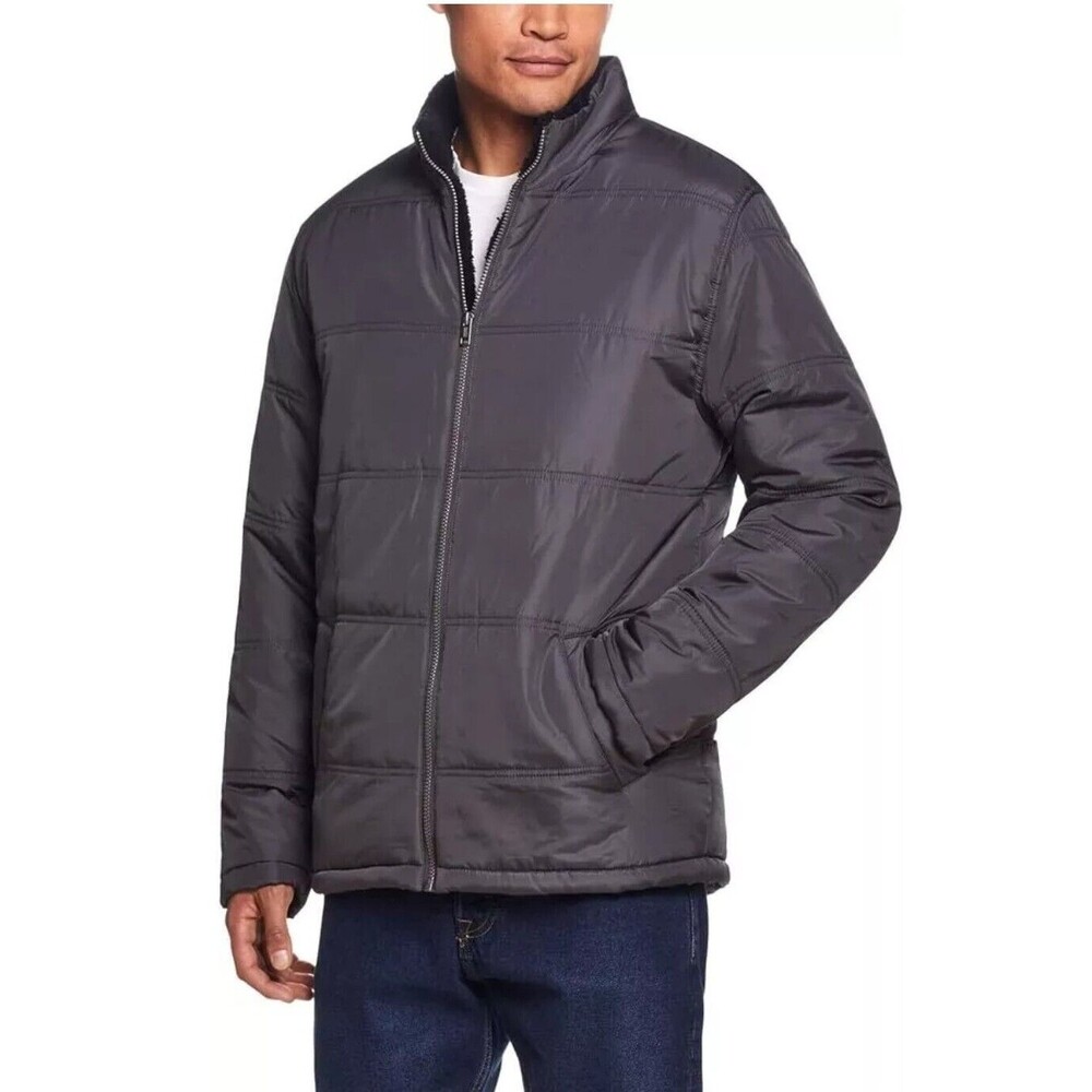 Weatherproof Men's XXL Sherpa Lined Puff Full Zip Jacket Puffer Coat L52 Gray